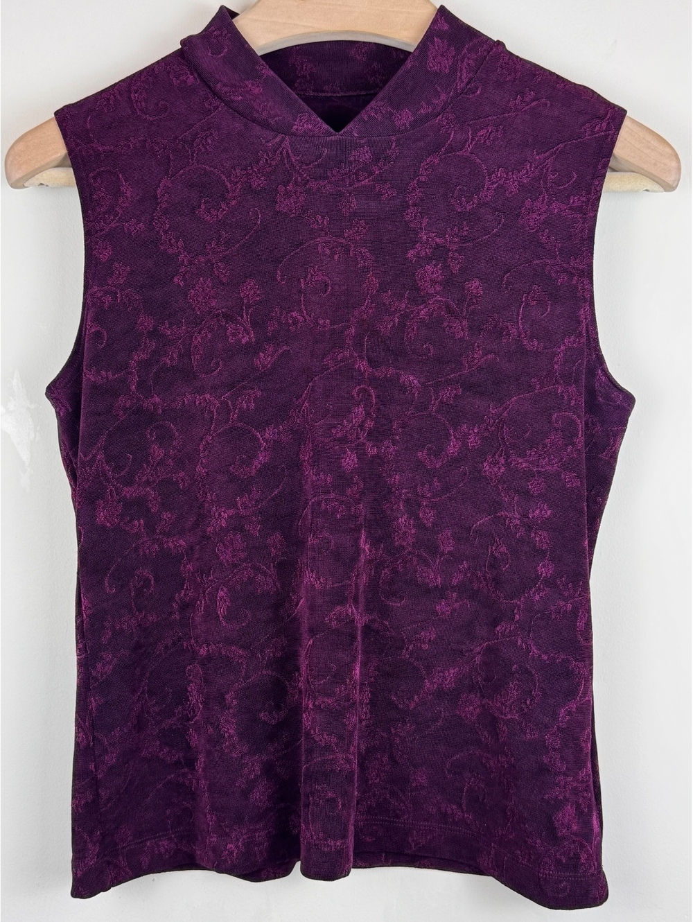 Weekenders Vintage Y2K Purple Jacquard Mock Neck Sleeveless Top M Made Canada